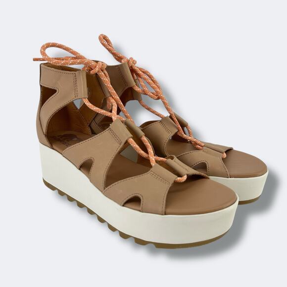 Sorel Women's Cameron Platform Lace Wedge Sandals Shoes Size 11 Beige - Picture 1 of 6